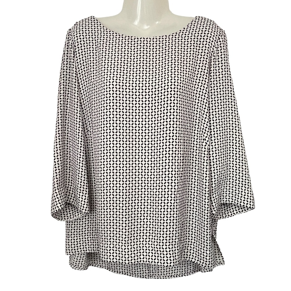 Roz & Ali Career Blouse 3/4 Sleeves Black & Off-White Size 1X